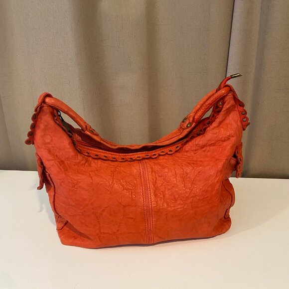 Madi Pelletteria Tomato Red‎ Leather Hobo Bag Made in Italy 18x21 - Picture 5 of 11